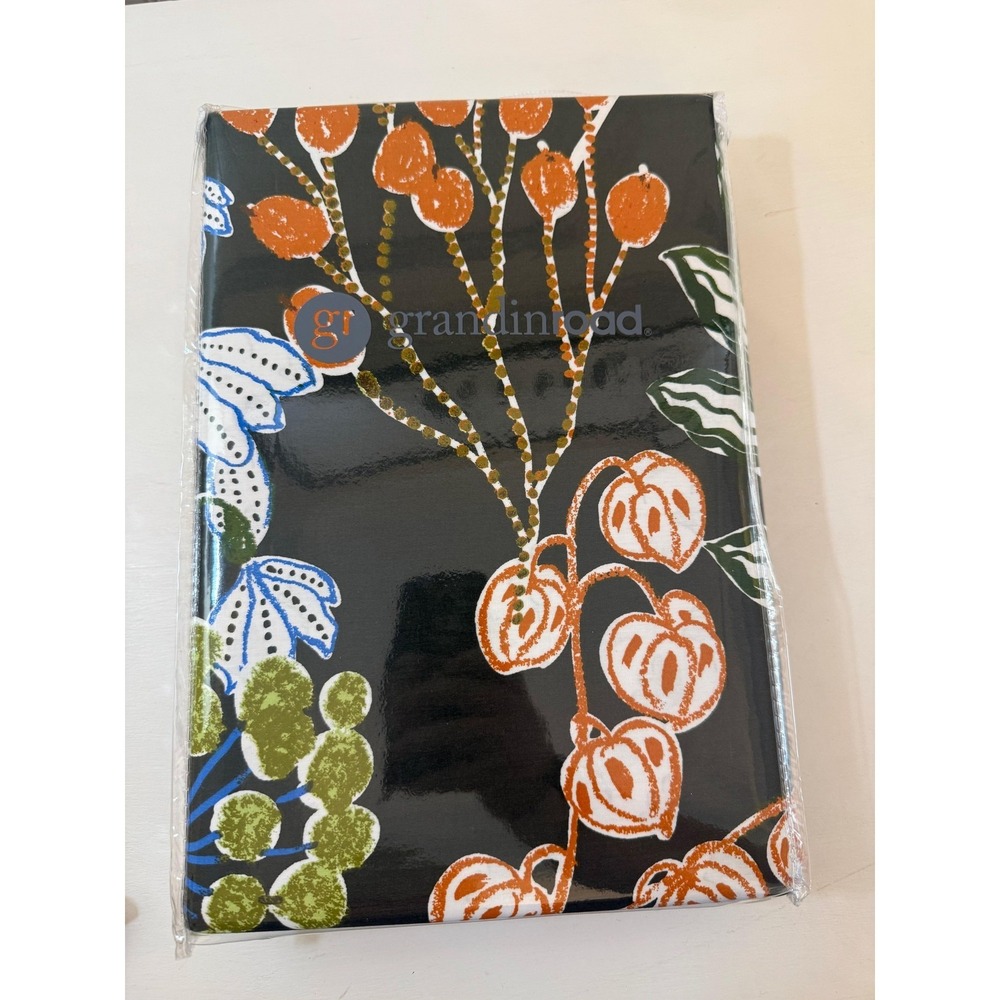 Grandinroad Frontgate Greenwood Botanical King Duvet Reversible Cotton Black